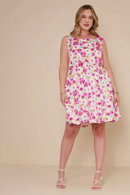 HY8018W Off White Plus Floral Print Fit And Flare Satin Dress Gif