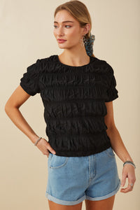 HY8020W Black Plus Textured Slinky Tiered Top Front