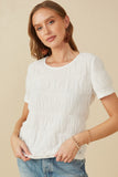 HY8020W Off White Plus Textured Slinky Tiered Top Front