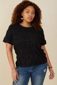 HY8020W Black Plus Textured Slinky Tiered Top Gif