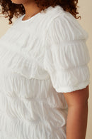 HY8020W Off White Plus Textured Slinky Tiered Top Full Body