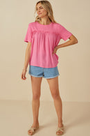 HY8025 Pink Womens Textured Ruffle Seam Top Gif