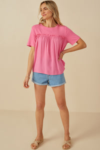 HY8025 Pink Womens Textured Ruffle Seam Top Gif