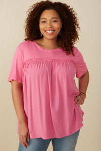 HY8025W Pink Plus Textured Ruffle Seam Top Front