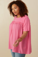 HY8025W Pink Plus Textured Ruffle Seam Top Gif