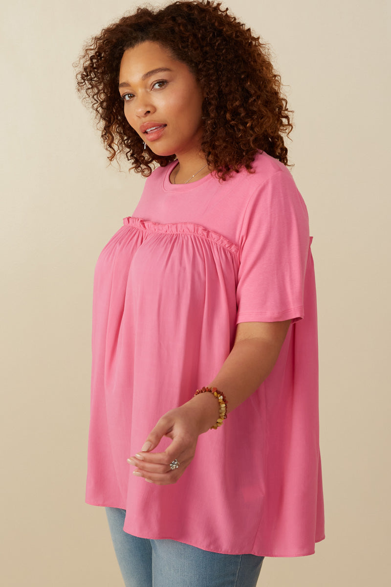 HY8025W Pink Plus Textured Ruffle Seam Top Gif
