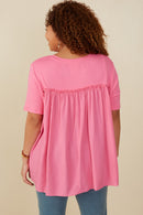 HY8025W Pink Plus Textured Ruffle Seam Top Full Body