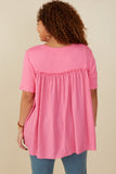 HY8025W Pink Plus Textured Ruffle Seam Top Full Body