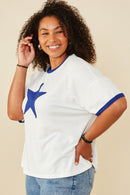 HY8028W Blue Plus Contrast Banded Star Patch French Terry T Shirt Gif