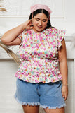 Floral Ruffled Shoulder Smocked Top