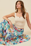 HY8035 Blue Mix Womens Vivid Floral Tiered Chiffon Maxi Skirt Pose