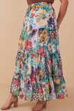 HY8035W Blue Mix Plus Vivid Floral Tiered Chiffon Maxi Skirt Back