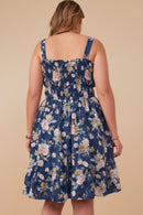 HY8038W Navy Plus Romantic Floral Smocked Bodice Tank Dress Back