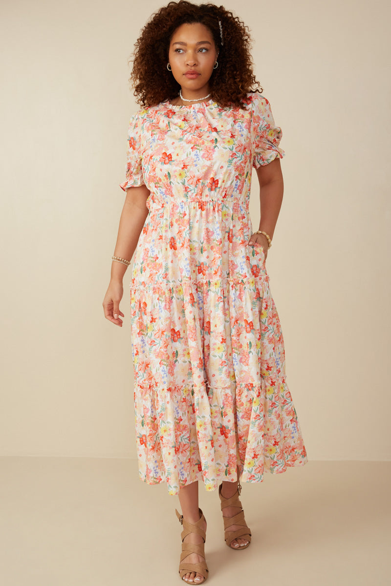 Ditsy Floral Puff Sleeve Tiered Dress