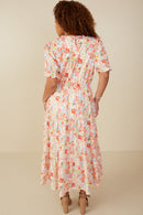 HY8042W Red Mix Plus Ditsy Floral Puff Sleeve Tiered Dress Side