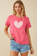 HY8046 Womens Heart Patch Contrast Band T Shirt Front