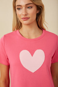 HY8046 Womens Heart Patch Contrast Band T Shirt Detail