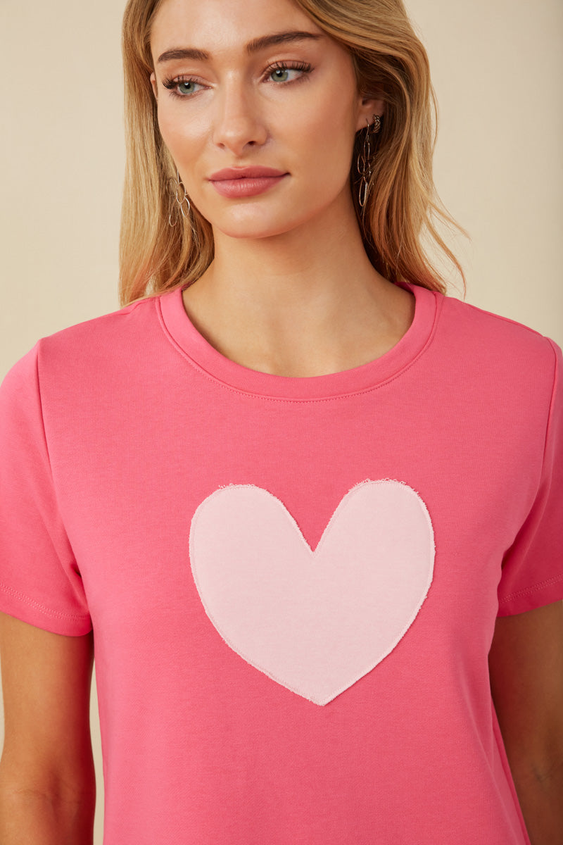 HY8046 Womens Heart Patch Contrast Band T Shirt Detail