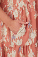 HY8048W Ivory Plus Watercolor V Neck Tiered Ruffled Dress Gif