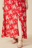 HY8052W Red Plus Floral Smocked Waist Flutter Sleeve Dress Detail
