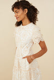 HY8058 Pink Womens Eyelet Lace Scallop Sleeve Midi Dress Gif