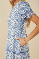 HY8058 Womens Eyelet Lace Scallop Sleeve Midi Dress Gif