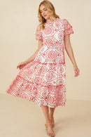 HY8058 Beige Womens Eyelet Lace Scallop Sleeve Midi Dress Gif