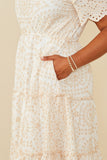 HY8058W Beige Plus Eyelet Lace Scallop Sleeve Midi Dress Full Body