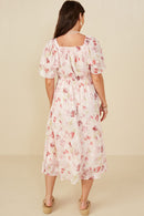 HY8063 Blush Womens Soft Floral Print Layered Sleeve Smocked Dress Detail