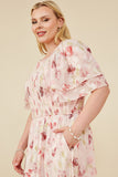 HY8063W Blush Plus Soft Floral Print Layered Sleeve Smocked Dress Gif