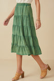 HY8073 Green Womens Two Tone Washed Tiered Skirt Side