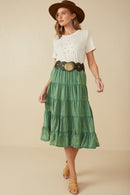 HY8073W Green Plus Two Tone Washed Tiered Skirt Side