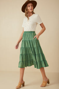 HY8073 Green Womens Two Tone Washed Tiered Skirt Gif