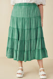 HY8073 Green Womens Two Tone Washed Tiered Skirt Back