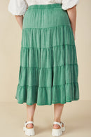 HY8073 Green Womens Two Tone Washed Tiered Skirt Full Body