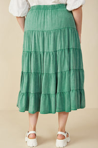HY8073 Green Womens Two Tone Washed Tiered Skirt Full Body
