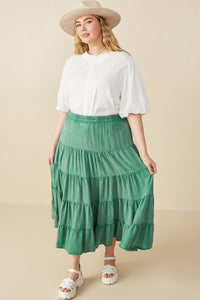 HY8073W Green Plus Two Tone Washed Tiered Skirt Gif