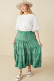 HY8073W Green Plus Two Tone Washed Tiered Skirt Full Body
