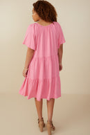HY8081W Pink Plus Washed Tencel V Neck Tiered Dress Back