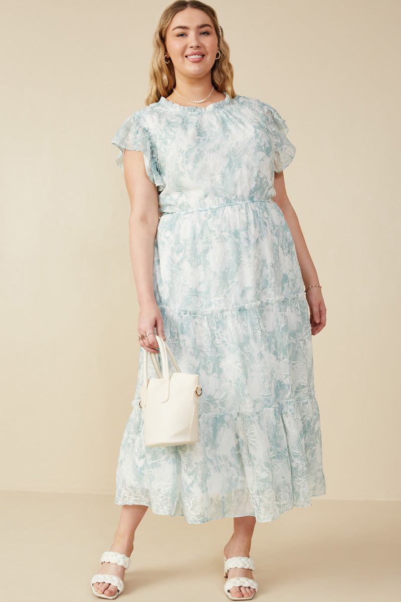 Floral Embroidered Printed Mesh Ruffled Tank Dress