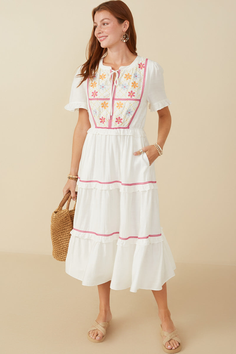 Floral Embroidered Crochet Lace Detailed Dress