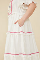 HY8105W Off White Plus Floral Embroidered Crochet Lace Detailed Dress Gif