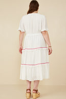 HY8105W Off White Plus Floral Embroidered Crochet Lace Detailed Dress Front