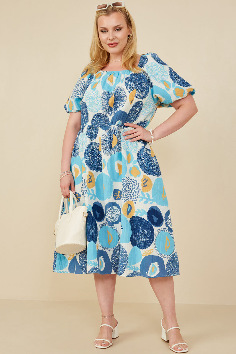 Floral Cotton Linen Square Neck Dress for Women | Boho Inspired Inclusive Outfits Blue / 1XL Blue *Women's Dresses Casual Dresses Hayden Los Angeles Floral Cotton Linen Square Neck Dress for Women | Boho Inspired Inclusive Outfits Blue / 1XL Blue *Women's Dresses Casual Dresses Hayden Los Angeles