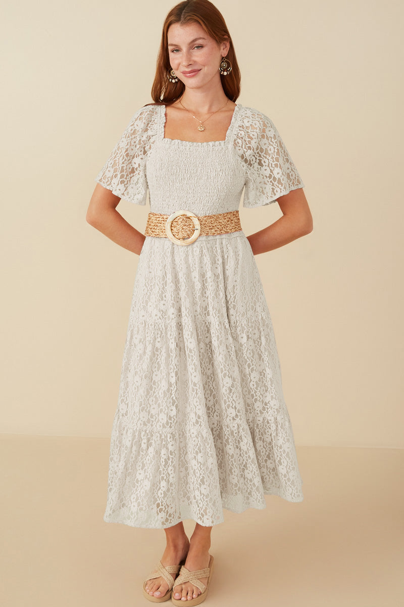 Floral Lace Smocked Short Sleeve Dress