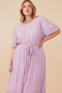 HY8181 Lavender Womens Popcorn Textured Belted Dress Side