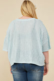 HY8183W Blue Plus Rippled Textured V Neck Boxy T Shirt Full Body