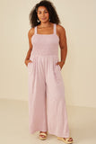 Smocked Strappy Marled Knit Jumpsuit