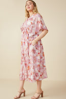 HY8194W Pink Plus Hazy Floral Elastic Detail Dress Side