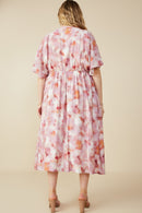 HY8194W Pink Plus Hazy Floral Elastic Detail Dress Back